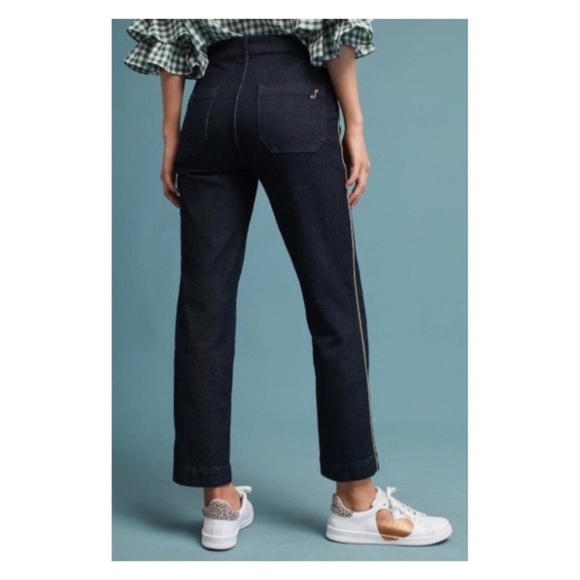 Anthropologie Seafarer Gold Piped Denim Trousers - Picture 7 of 8